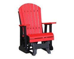 Two-foot Adirondack glider chair in red and black from Salem Structures featuring classic Adirondack styling and smooth outdoor gliding performance.