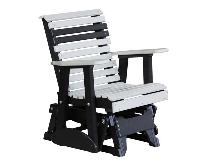 Two-foot plain poly glider chair in dove gray and black from Salem Structures, featuring slatted poly construction and compact smooth-glide seating.