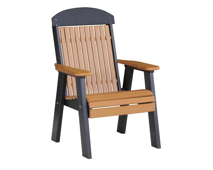 Cedar and black poly classic bench from Salem Structures, heavy-duty outdoor seating crafted from long-lasting recycled materials.