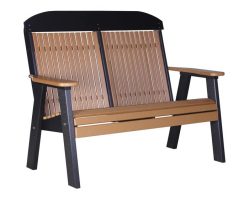 Cedar and black poly classic bench from Salem Structures, weather-resistant outdoor seating ideal for porches, gardens, and patio spaces.