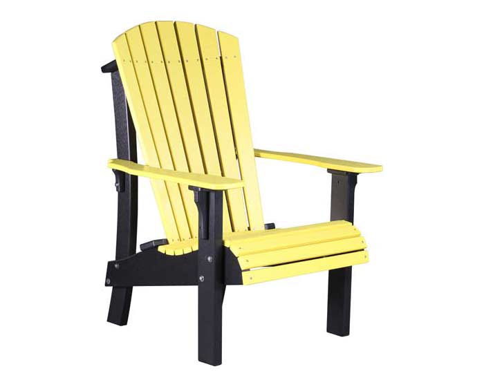 Deluxe senior Adirondack chair in yellow and black from Salem Structures, ergonomic outdoor seating built from durable poly lumber.