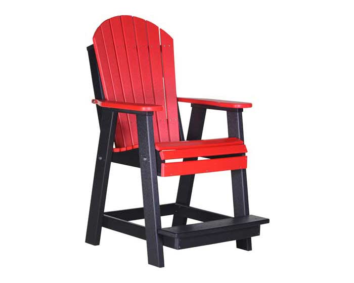 Red and black poly balcony chair from Salem Structures, showcasing durable poly lumber outdoor furniture with a tall Adirondack-style design.